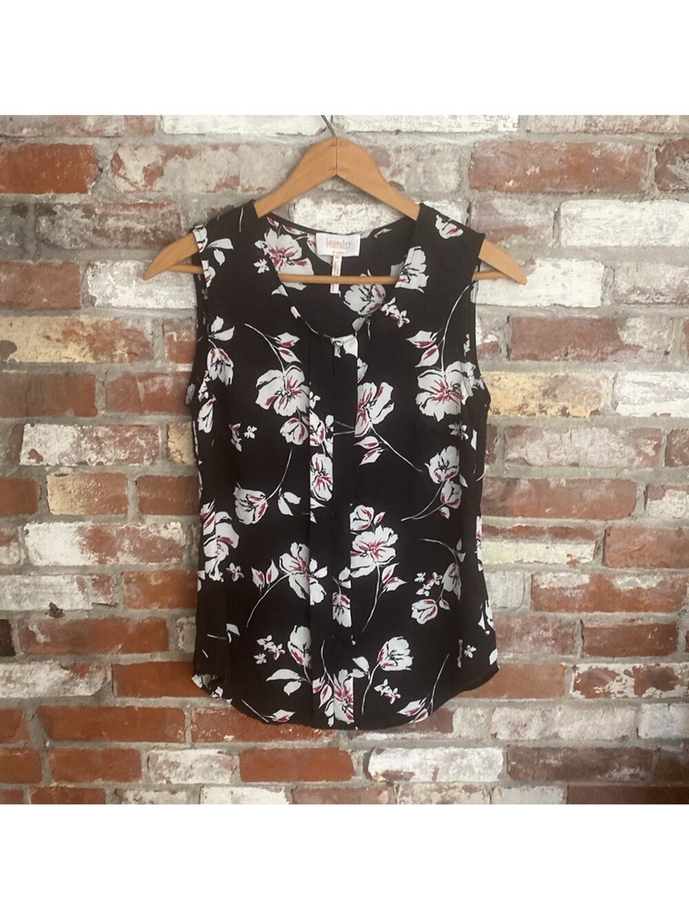 Laundry by Shelli Segal Black Floral Sleeveless Top Size XS